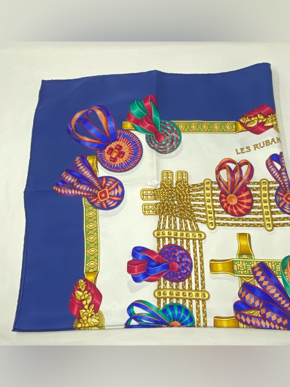 Hermes Navy Blue Multicolor 'Les Rubans du Cheval' Silk Scarf - Picture 4 of 16